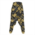 Black And Gold Tropical Pattern Print Hammer Pants