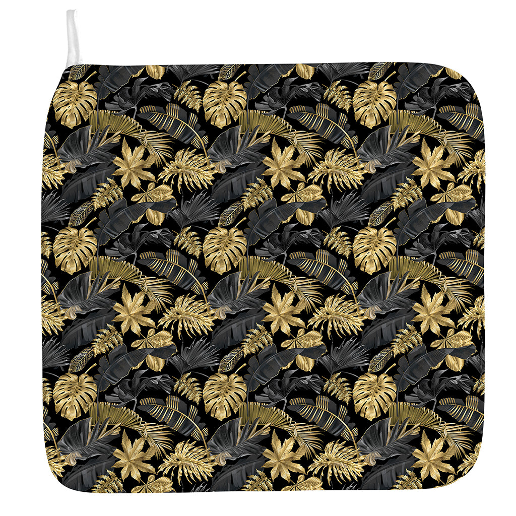 Black And Gold Tropical Pattern Print Hand Towel