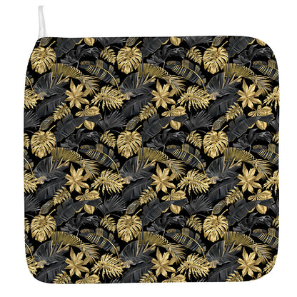 Black And Gold Tropical Pattern Print Hand Towel