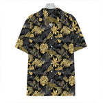 Black And Gold Tropical Pattern Print Hawaiian Shirt