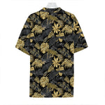 Black And Gold Tropical Pattern Print Hawaiian Shirt