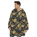 Black And Gold Tropical Pattern Print Hoodie Blanket