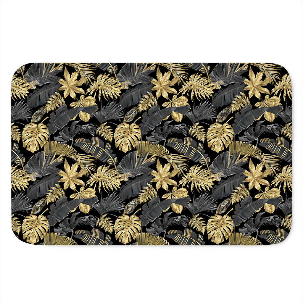 Black And Gold Tropical Pattern Print Indoor Door Mat