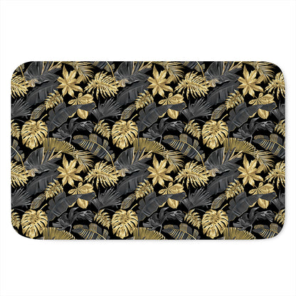 Black And Gold Tropical Pattern Print Indoor Door Mat