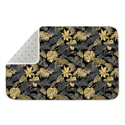 Black And Gold Tropical Pattern Print Indoor Door Mat