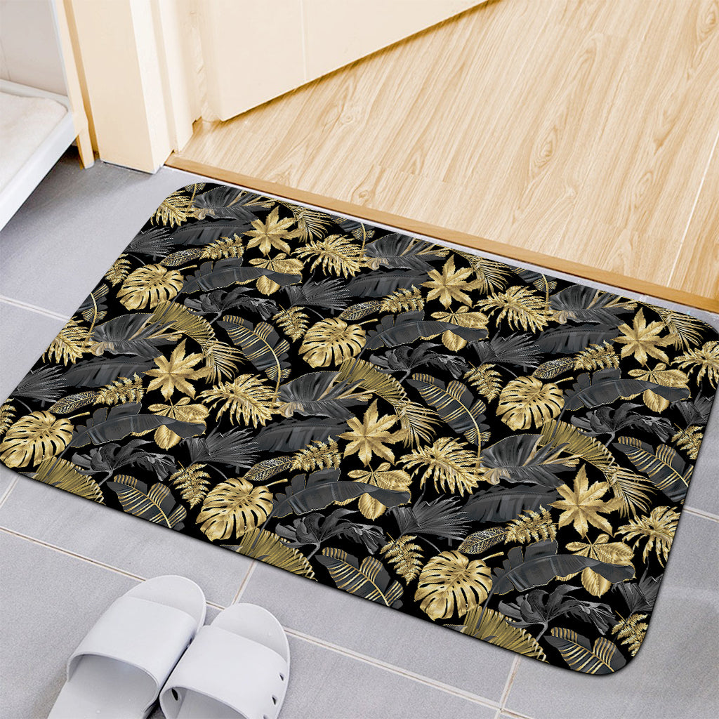 Black And Gold Tropical Pattern Print Indoor Door Mat
