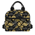 Black And Gold Tropical Pattern Print Insulated Lunch Bag