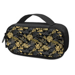 Black And Gold Tropical Pattern Print Insulin Cooler Travel Case