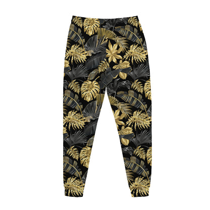 Black And Gold Tropical Pattern Print Jogger Pants