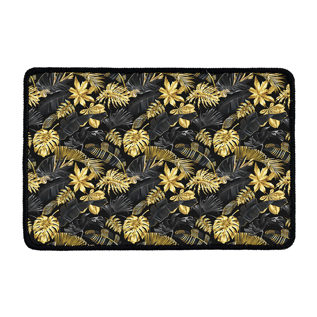 Black And Gold Tropical Pattern Print Kitchen Mat
