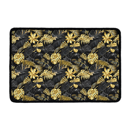 Black And Gold Tropical Pattern Print Kitchen Mat