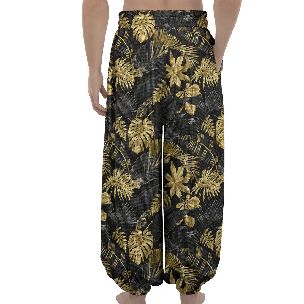 Black And Gold Tropical Pattern Print Lantern Pants