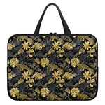 Black And Gold Tropical Pattern Print Laptop Sleeve With Handle