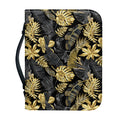 Black And Gold Tropical Pattern Print Leather Bible Cover
