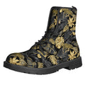 Black And Gold Tropical Pattern Print Lace-Up Boots