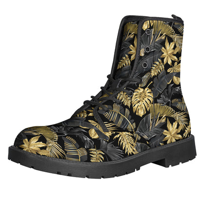 Black And Gold Tropical Pattern Print Backpack