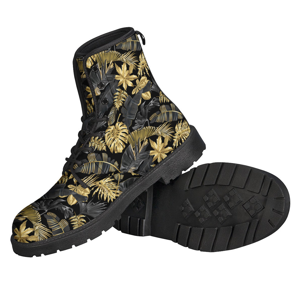 Black And Gold Tropical Pattern Print Backpack