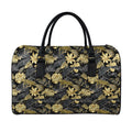Black And Gold Tropical Pattern Print Leather Duffel Bag
