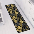Black And Gold Tropical Pattern Print Long Kitchen Mat