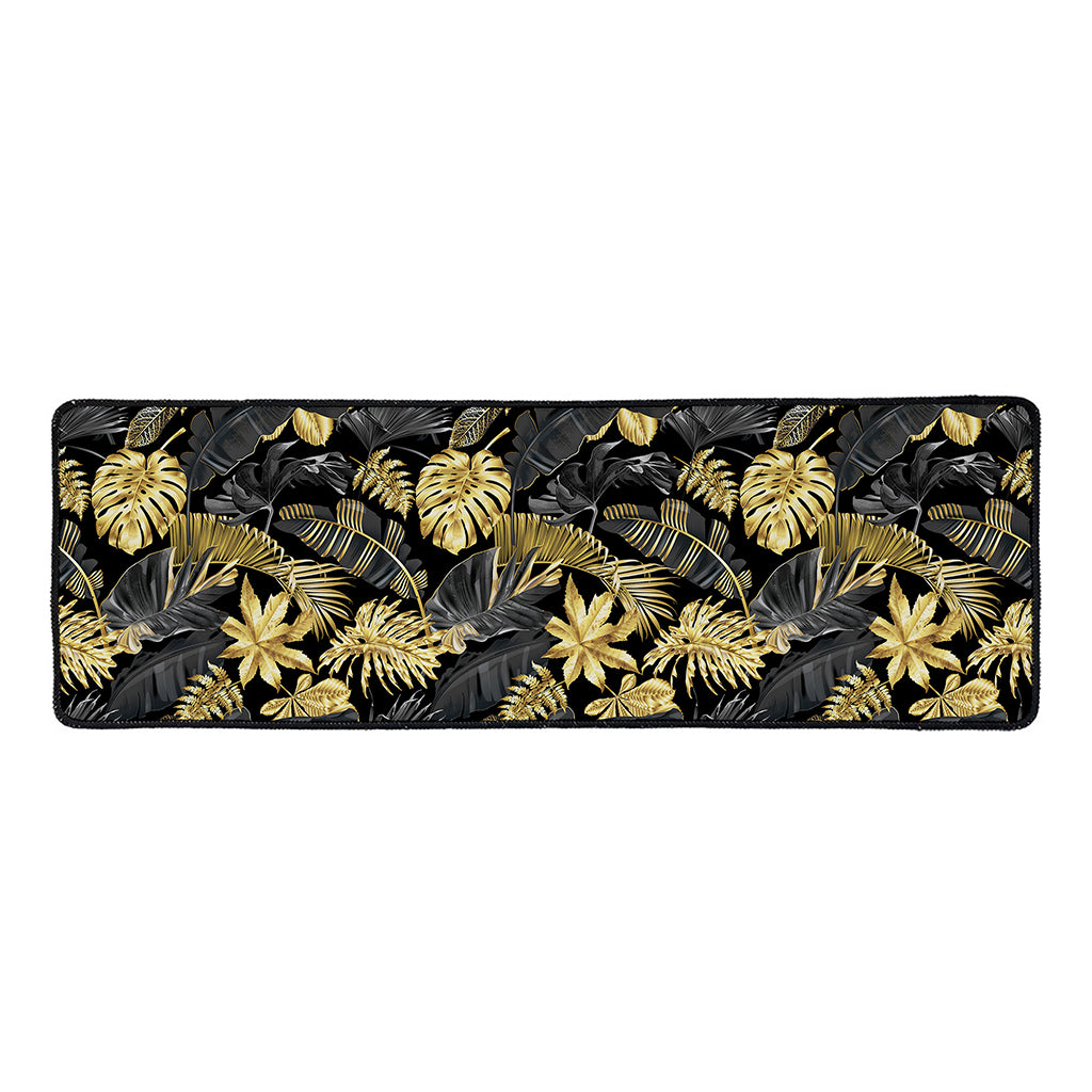 Black And Gold Tropical Pattern Print Long Kitchen Mat