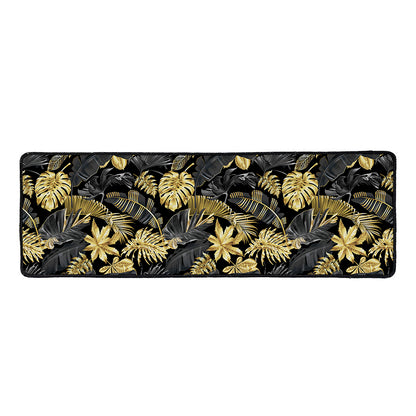 Black And Gold Tropical Pattern Print Long Kitchen Mat