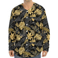 Black And Gold Tropical Pattern Print Long Sleeve Baseball Jersey