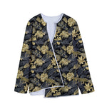 Black And Gold Tropical Pattern Print Long Sleeve Short Coat