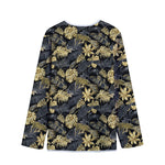 Black And Gold Tropical Pattern Print Long Sleeve Short Coat