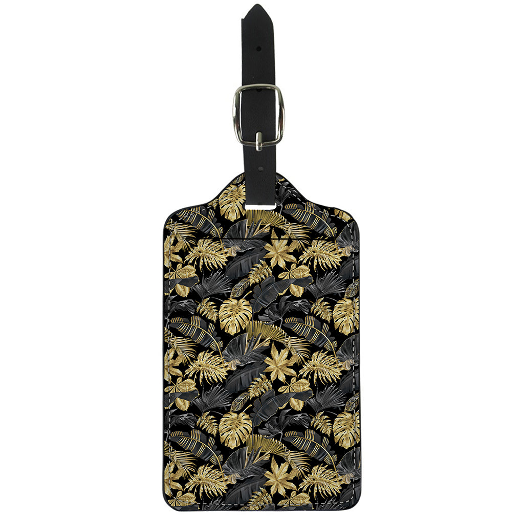 Black And Gold Tropical Pattern Print Luggage Tag