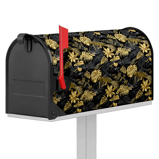 Black And Gold Tropical Pattern Print Mailbox Cover
