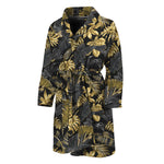 Black And Gold Tropical Pattern Print Men's Bathrobe