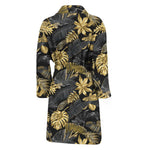 Black And Gold Tropical Pattern Print Men's Bathrobe