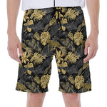 Black And Gold Tropical Pattern Print Men's Beach Shorts