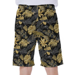Black And Gold Tropical Pattern Print Men's Beach Shorts