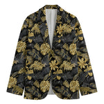 Black And Gold Tropical Pattern Print Men's Blazer