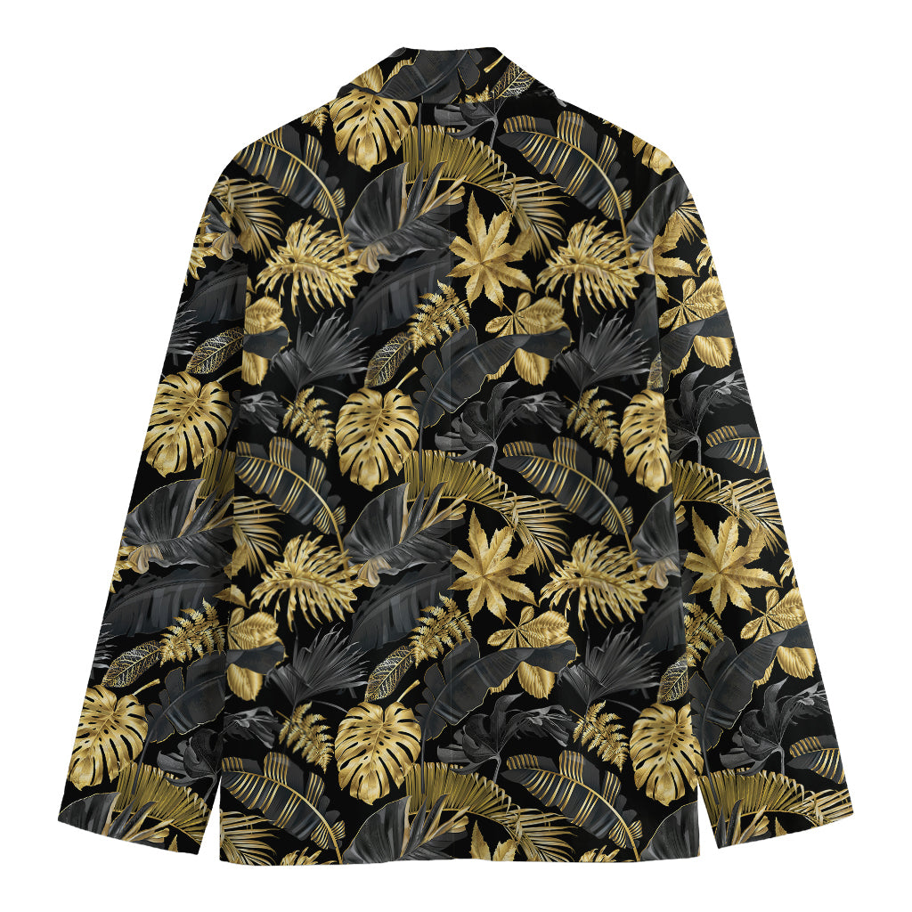 Black And Gold Tropical Pattern Print Men's Blazer