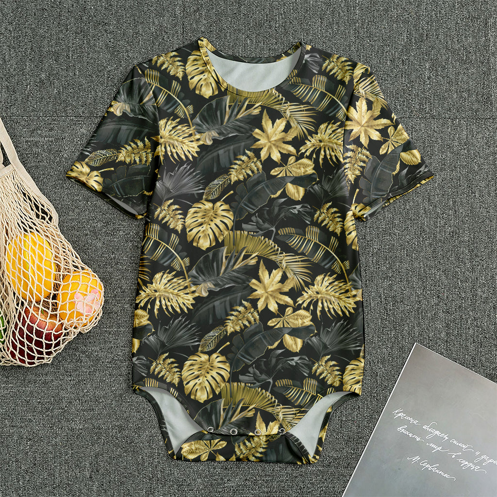 Black And Gold Tropical Pattern Print Men's Bodysuit