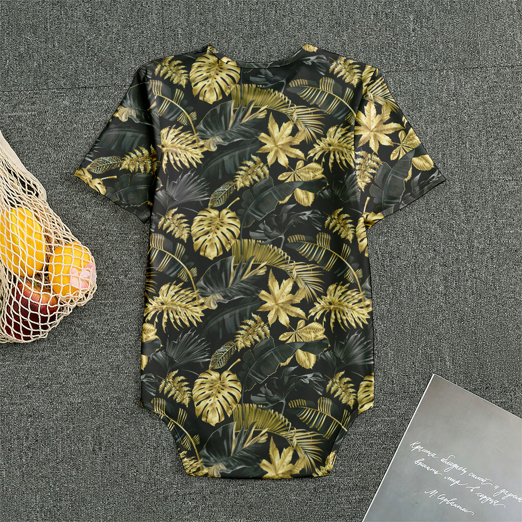 Black And Gold Tropical Pattern Print Men's Bodysuit