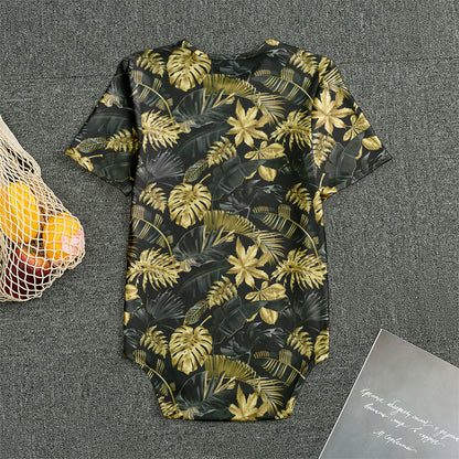 Black And Gold Tropical Pattern Print Men's Bodysuit