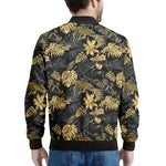 Black And Gold Tropical Pattern Print Men's Bomber Jacket