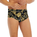 Black And Gold Tropical Pattern Print Men's Briefs