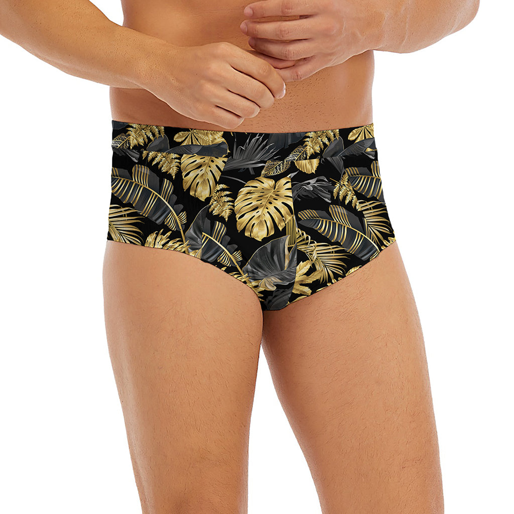Black And Gold Tropical Pattern Print Men's Briefs