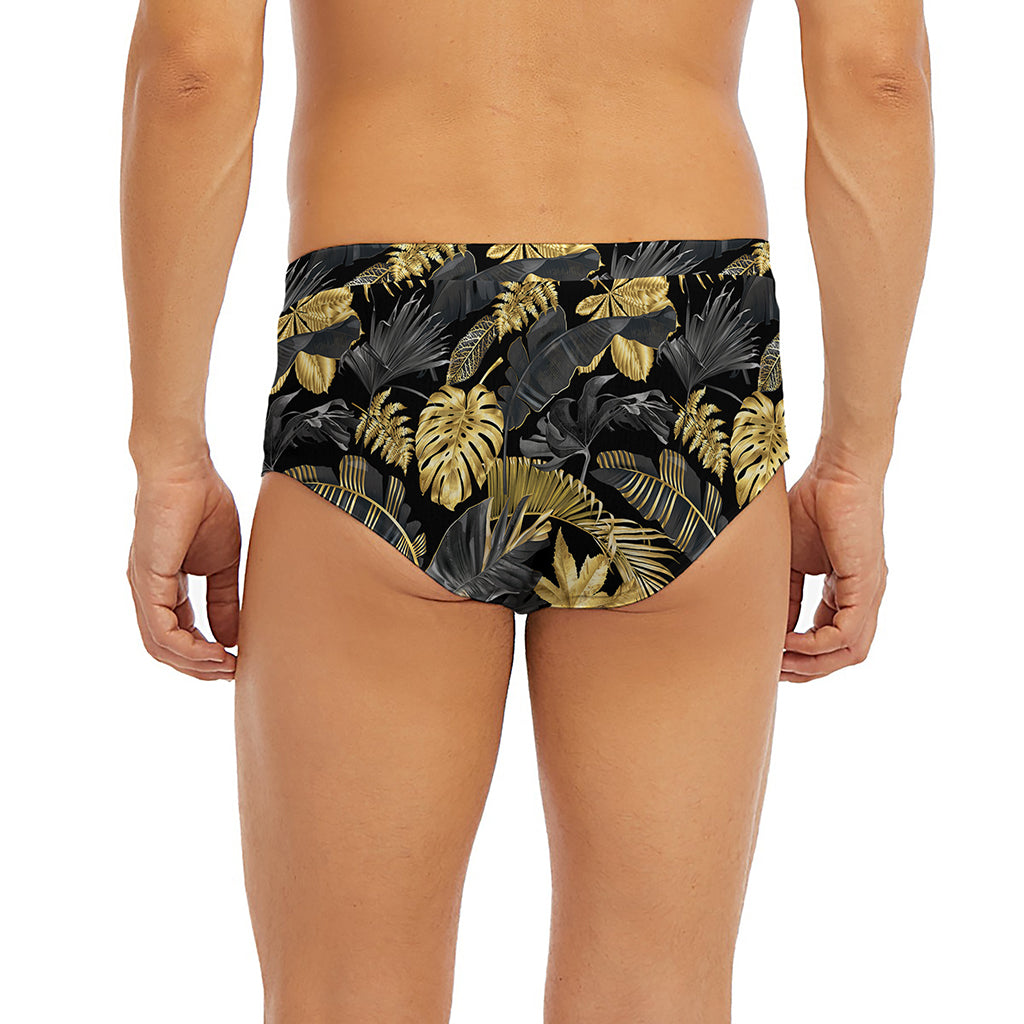 Black And Gold Tropical Pattern Print Men's Briefs