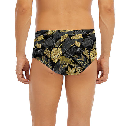 Black And Gold Tropical Pattern Print Men's Briefs