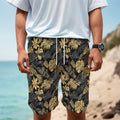 Black And Gold Tropical Pattern Print Men's Cargo Shorts