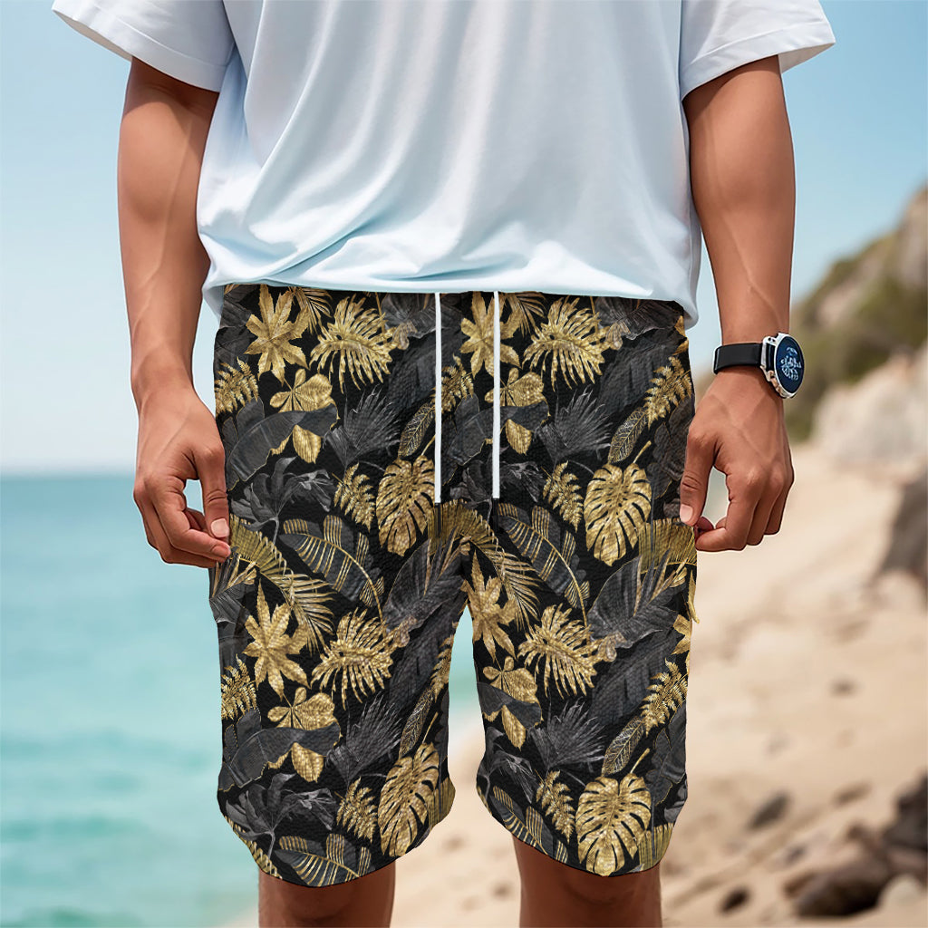 Black And Gold Tropical Pattern Print Men's Cargo Shorts