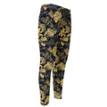 Black And Gold Tropical Pattern Print Men's Compression Pants