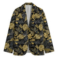 Black And Gold Tropical Pattern Print Men's Cotton Blazer