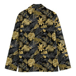 Black And Gold Tropical Pattern Print Men's Cotton Blazer