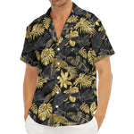Black And Gold Tropical Pattern Print Men's Deep V-Neck Shirt